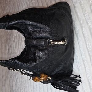 GUCCI Large Jackie Black Leather With Gold Hardware Hobo bag Shoulder purse